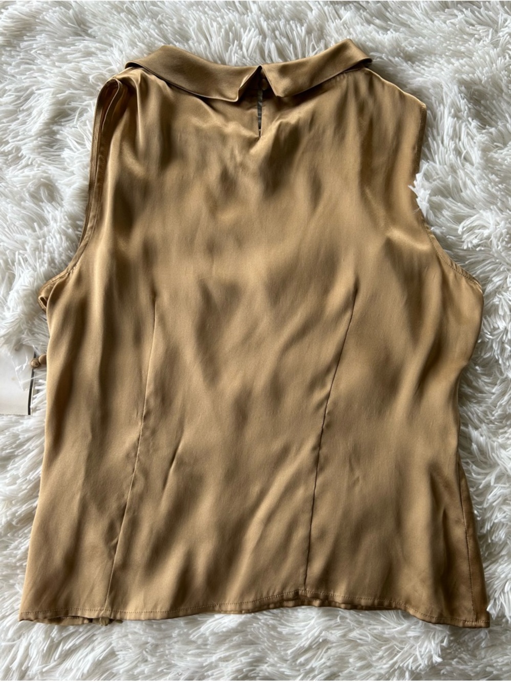 Cable & Gauge | 100% Silk Cowl Neck Gold Blouse - Picture 6 of 9